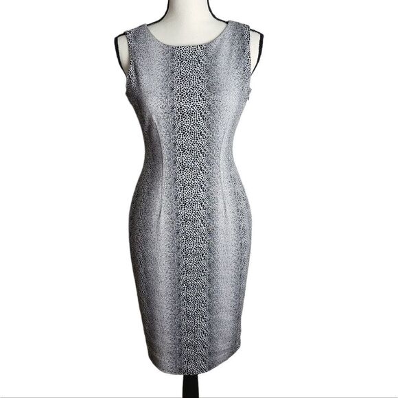 NINE West "Concrete Jungle" Black & White Print Sleeveless Sheath Dress Size 2 - Picture 1 of 7